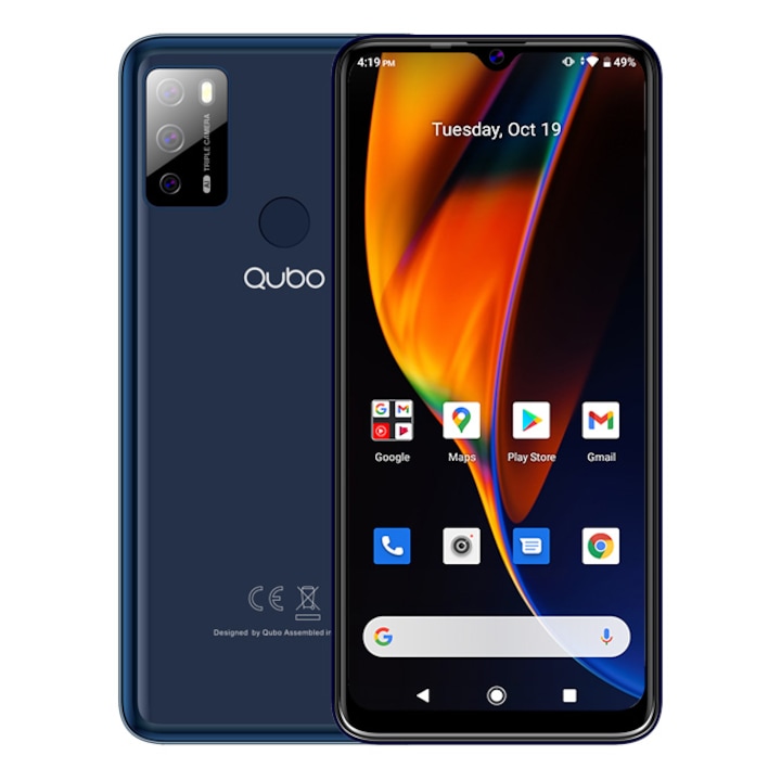 Telefon mobil QUBO P-668, 6.53 inch, 4GB RAM, 64GB, 4G, Albastru
