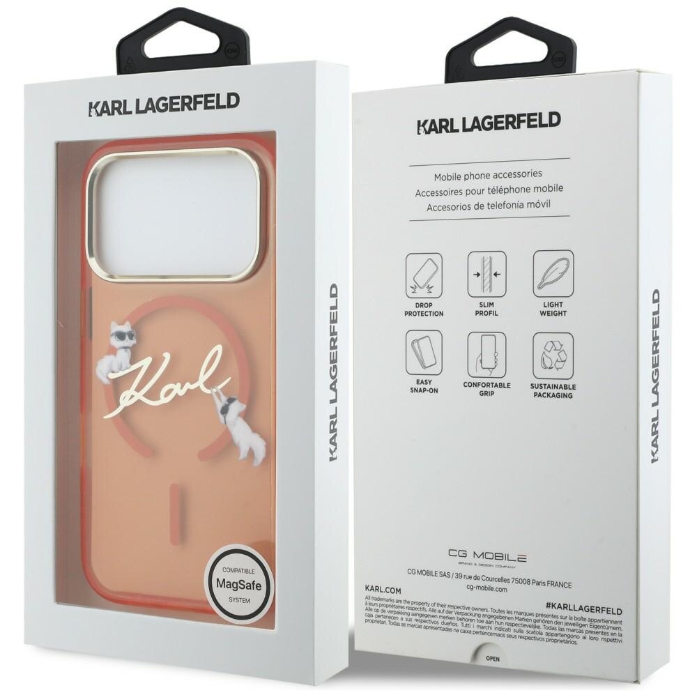 Carcasa Karl Lagerfeld IML Choupettes Karl Script Logo cu MagSafe compatibila cu iPhone 17 Pro Max, Portocaliu