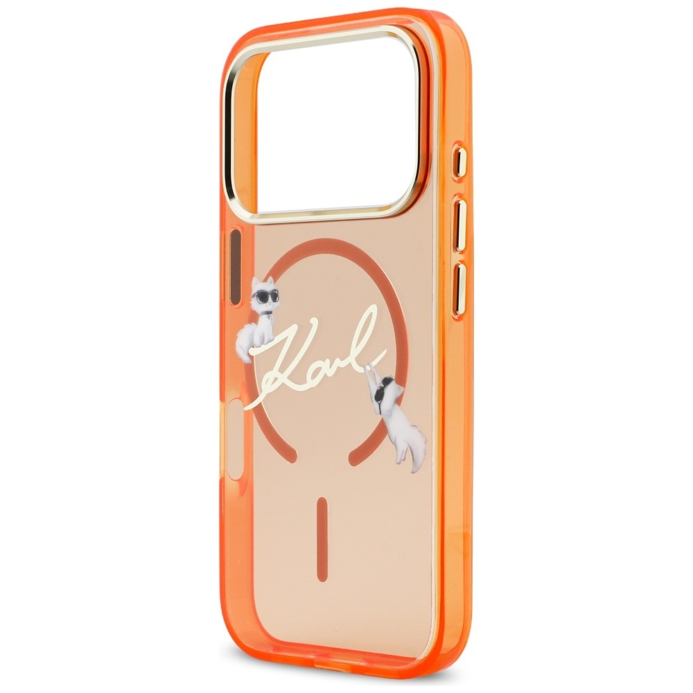Carcasa Karl Lagerfeld IML Choupettes Karl Script Logo cu MagSafe compatibila cu iPhone 17 Pro Max, Portocaliu
