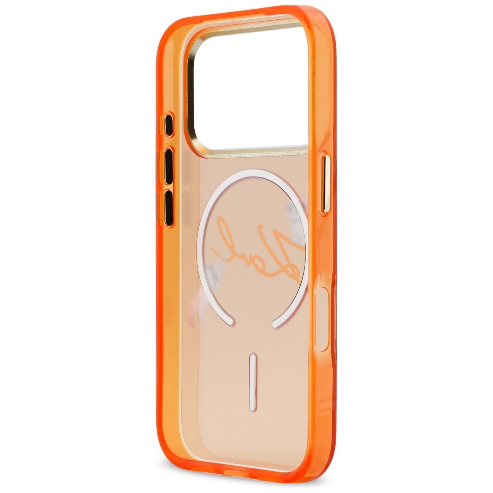 Carcasa Karl Lagerfeld IML Choupettes Karl Script Logo cu MagSafe compatibila cu iPhone 17 Pro Max, Portocaliu