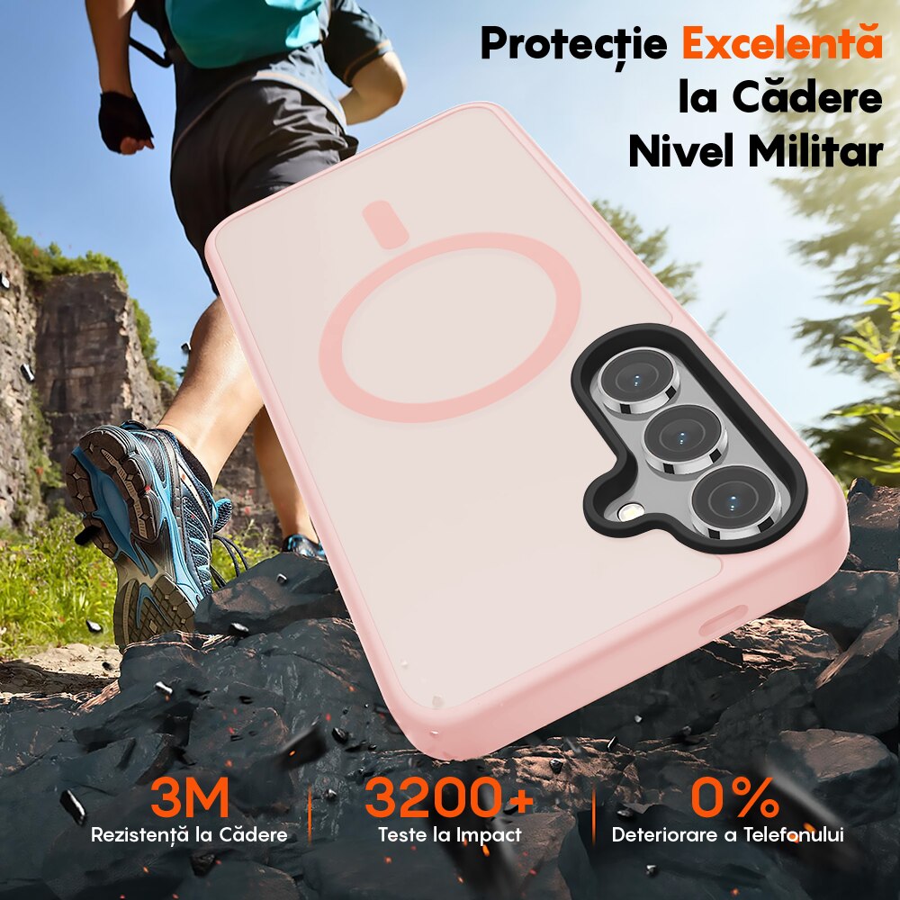 Husa compatibila cu Incarcare Magsafe pentru Samsung Galaxy S24, CASEY STUDIOS™, de Protectie, Slim, pentru Incarcare Wireless, Margini Ridicate pentru Protectia Ecranului si a Camerelor, Roz