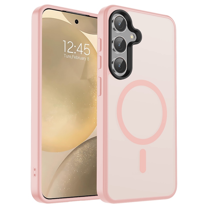 Husa compatibila cu Incarcare Magsafe pentru Samsung Galaxy S24, CASEY STUDIOS™, de Protectie, Slim, pentru Incarcare Wireless, Margini Ridicate pentru Protectia Ecranului si a Camerelor, Roz