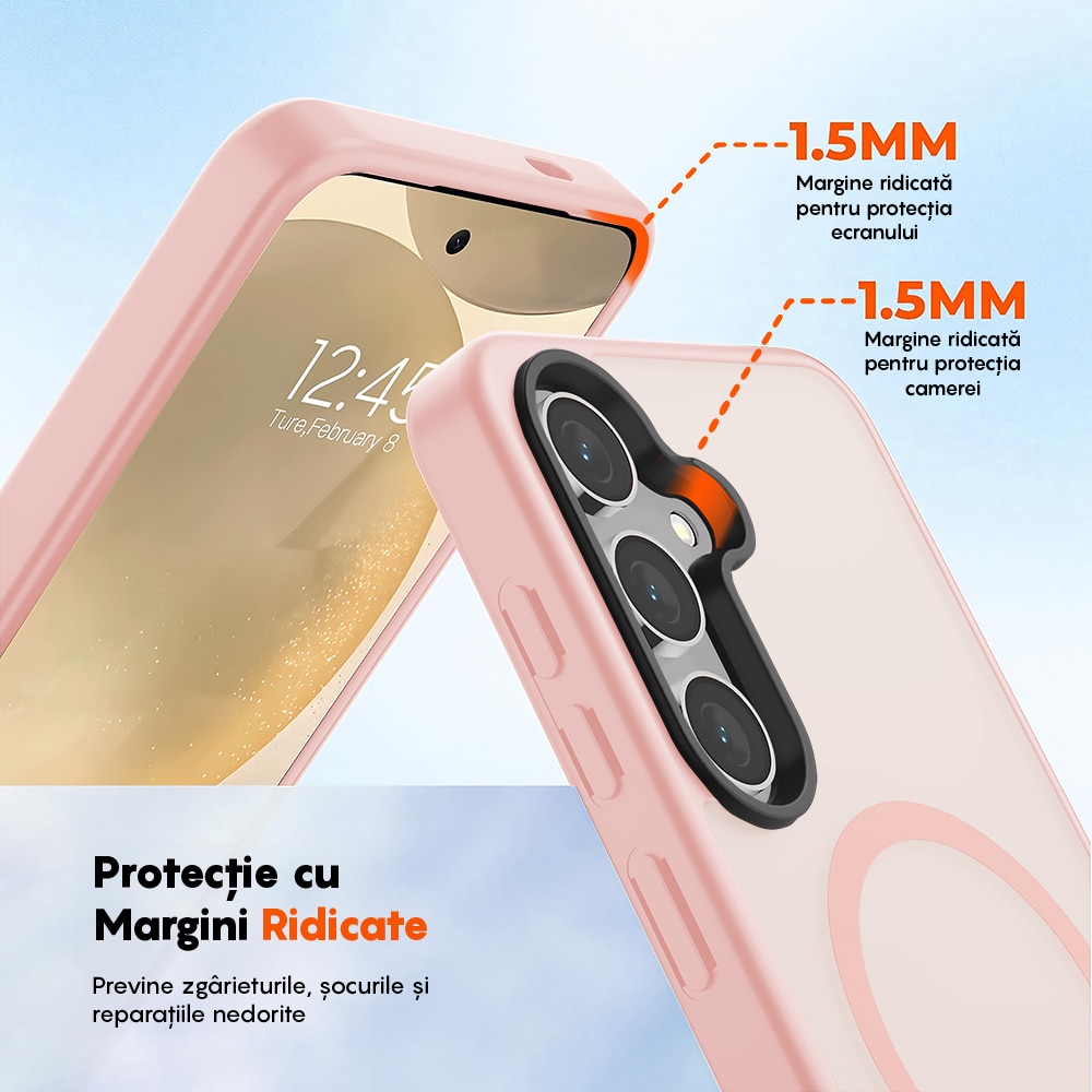 Husa compatibila cu Incarcare Magsafe pentru Samsung Galaxy S24, CASEY STUDIOS™, de Protectie, Slim, pentru Incarcare Wireless, Margini Ridicate pentru Protectia Ecranului si a Camerelor, Roz