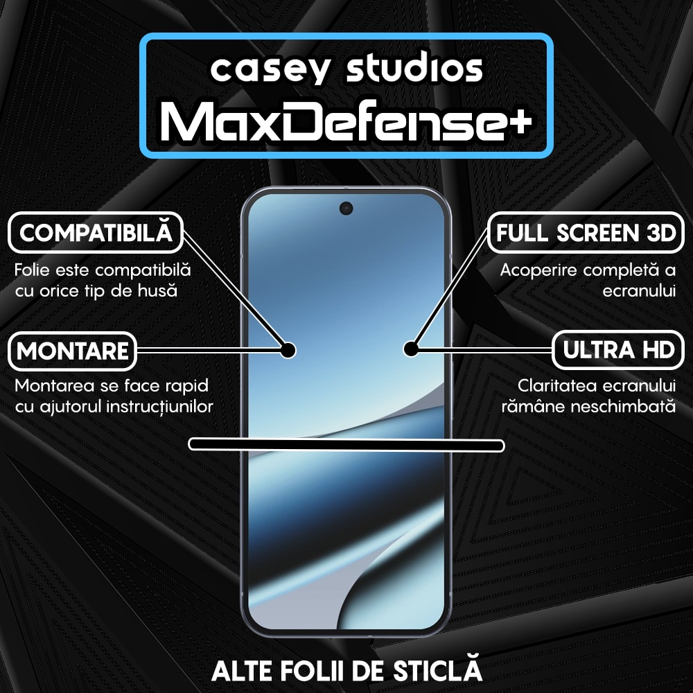 Folie Sticla CASEY STUDIOS™ compatibila cu Google Pixel 10 Pro XL, Full Cover 3D, Full Glue, Sticla Securizata, Duritate Militara, Ultra HD, Protectie Profesionala Ecran 3D, Anti Zgarieturi, Anti Socuri, Margini Negre