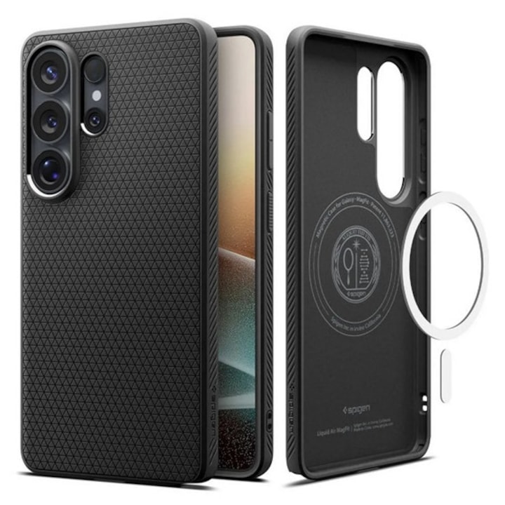 Husă telefon din silicon Spigen Liquid Air, rezistență la șocuri, colț cu pernă de aer, romb, Magsafe, negru, compatibilă Galaxy S26 Ultra, SM-S948