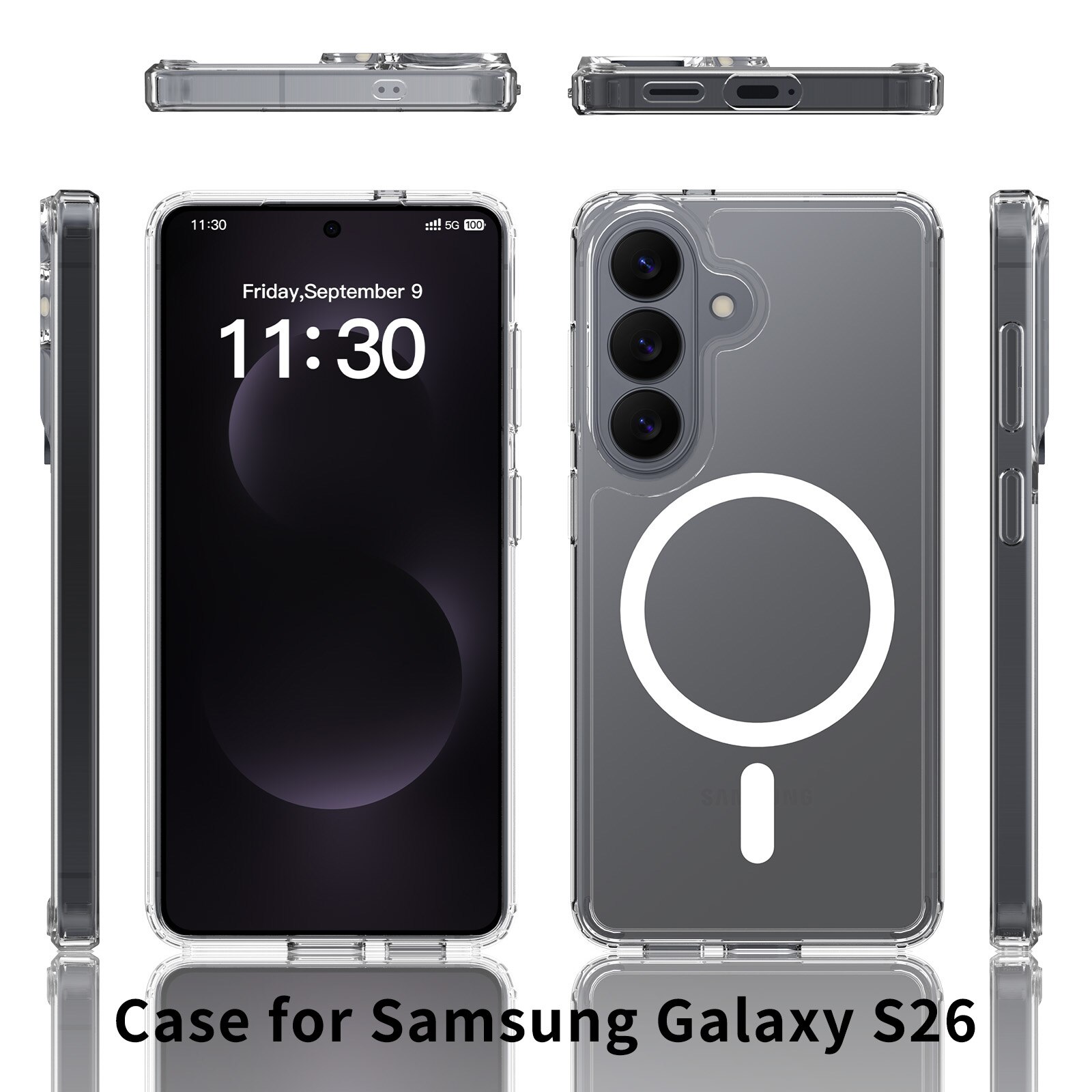 Husa de protectie pentru Samsung Galaxy S26, Omelivon, MagSafe, Incarcare Wireless, Antisoc, Margini Ridicate pentru Protectia Ecranului si a Camerelor, Materiale Premium, Transparent