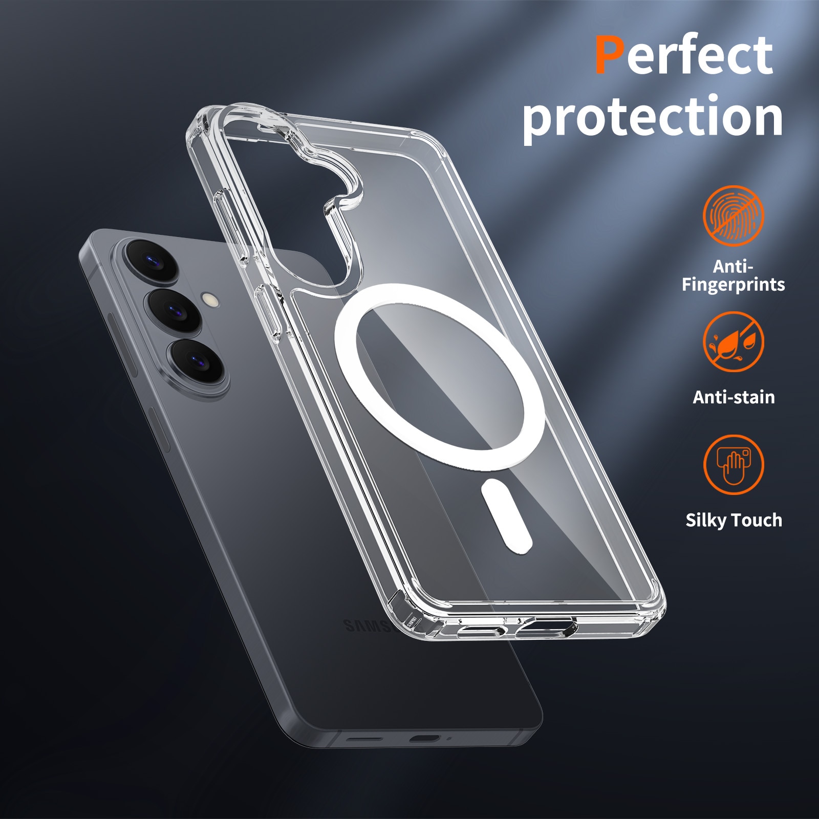 Husa de protectie pentru Samsung Galaxy S26, Omelivon, MagSafe, Incarcare Wireless, Antisoc, Margini Ridicate pentru Protectia Ecranului si a Camerelor, Materiale Premium, Transparent