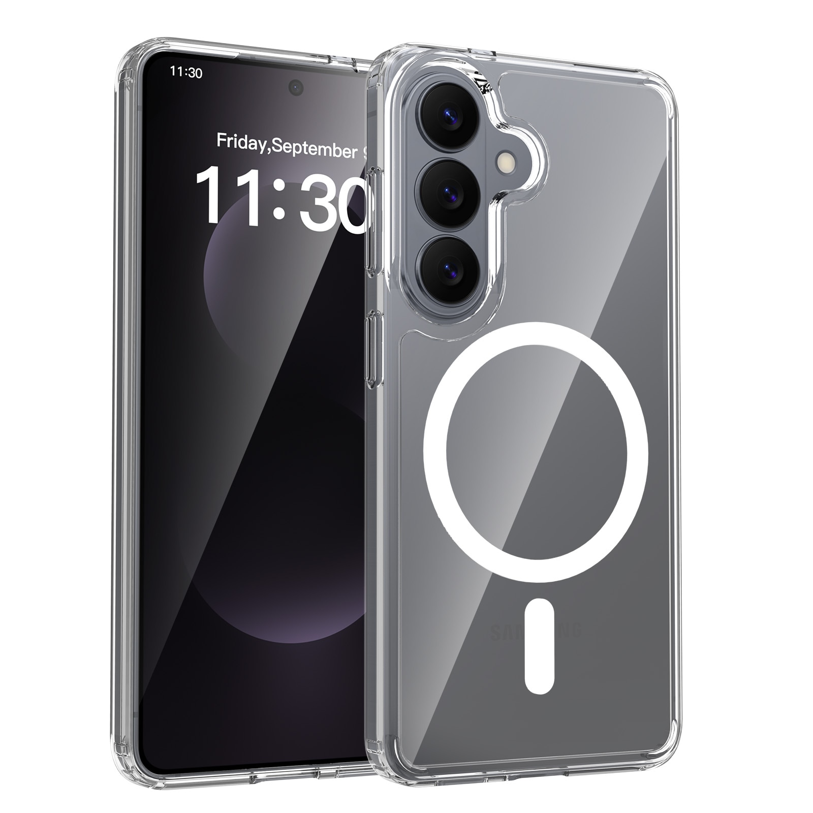 Husa de protectie pentru Samsung Galaxy S26, Omelivon, MagSafe, Incarcare Wireless, Antisoc, Margini Ridicate pentru Protectia Ecranului si a Camerelor, Materiale Premium, Transparent