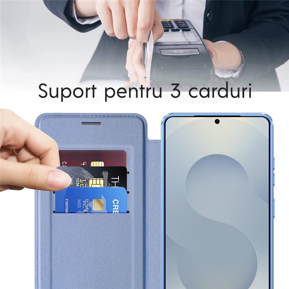 Husa tip carte pentru Samsung Galaxy S26 Ultra DaDen SmartMag, Protectie sporita, Magnet integrat, Incarcare wireless, Albastru deschis
