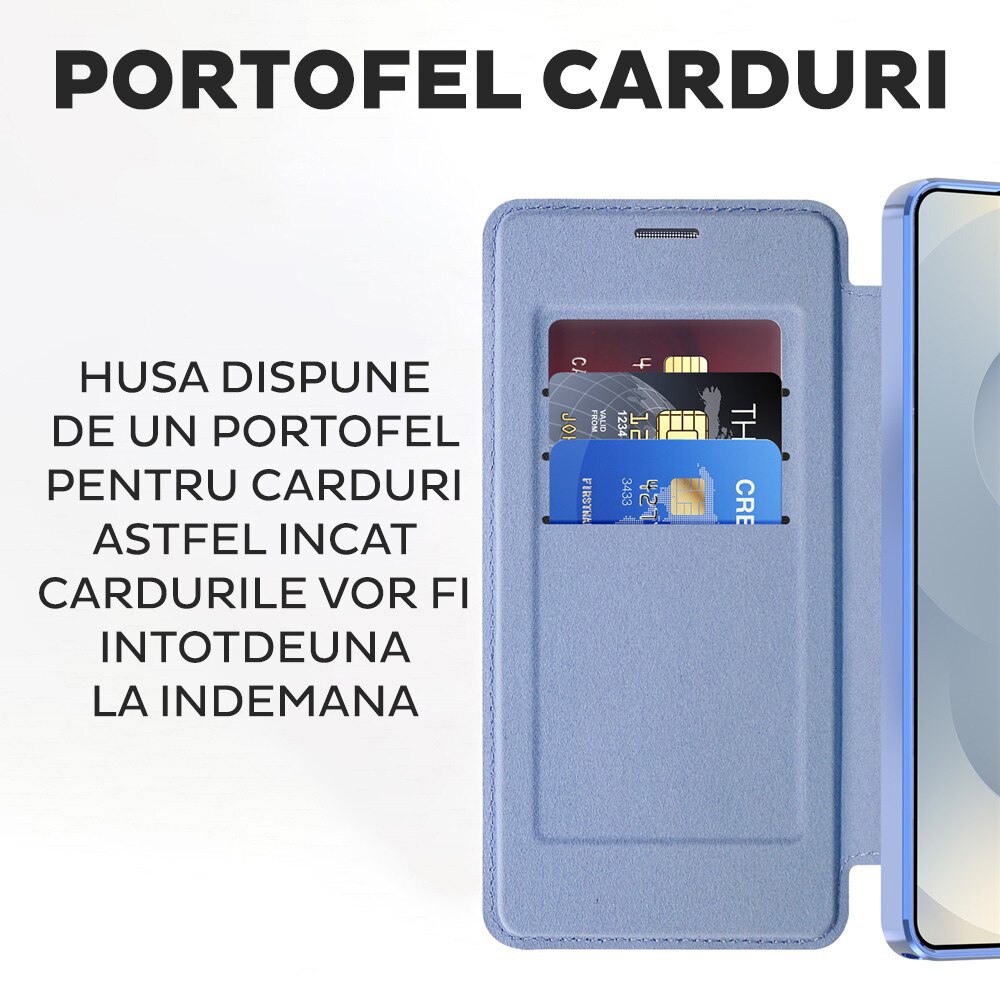 Husa tip carte pentru Samsung Galaxy S26 Ultra DaDen SmartMag, Protectie sporita, Magnet integrat, Incarcare wireless, Albastru deschis