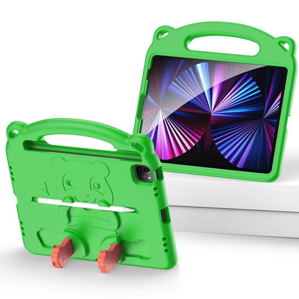 Husa spuma protectie tableta iPad PRO 2018, 2020, 2021 de 11inch si iPad Air 2020,2022 pentru copii, model Panda cu suport pentru stylus, Verde, HRT-BBL4644