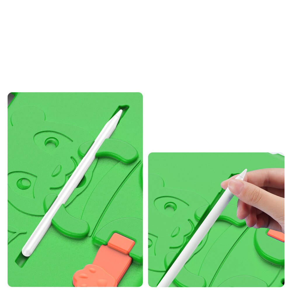 Husa spuma protectie tableta iPad PRO 2018, 2020, 2021 de 11inch si iPad Air 2020,2022 pentru copii, model Panda cu suport pentru stylus, Verde, HRT-BBL4644