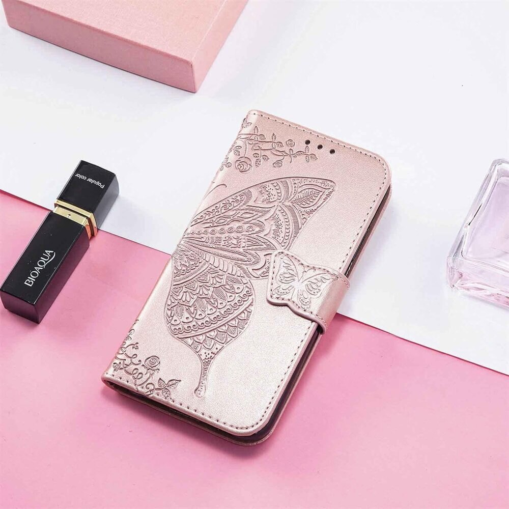 Husa pentru telefon Motorola Edge 50 Fusion 5G, XGSM, Piele ecologica, Model fluture, Roz auriu