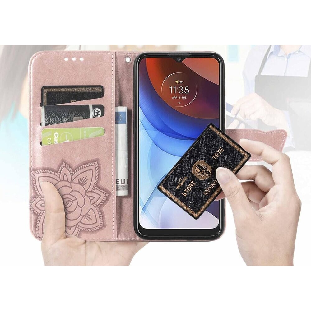 Husa pentru telefon Motorola Edge 50 Fusion 5G, XGSM, Piele ecologica, Model fluture, Roz auriu