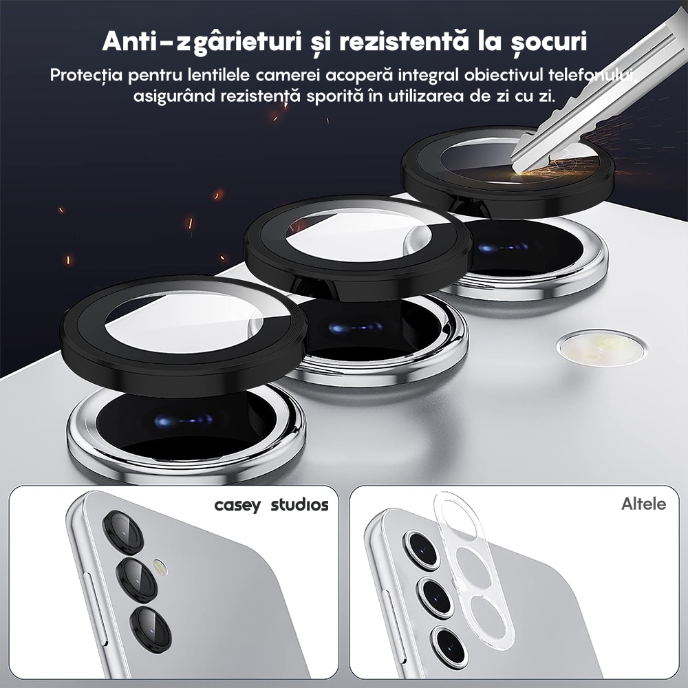 Folie Protectie Lentile Camera compatibila cu Samsung Galaxy A54, CASEY STUDIOS™ MaxDefense+, Ultra HD, Anti Amprente, Anti Zgarieturi, Anti Socuri, Negru