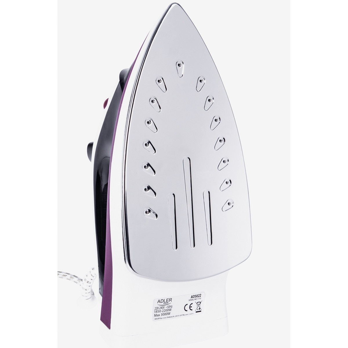 Fier de calcat cu abur Adler, 3000W, talpa din otel, functie de auto-curatare, 1.9m cablu