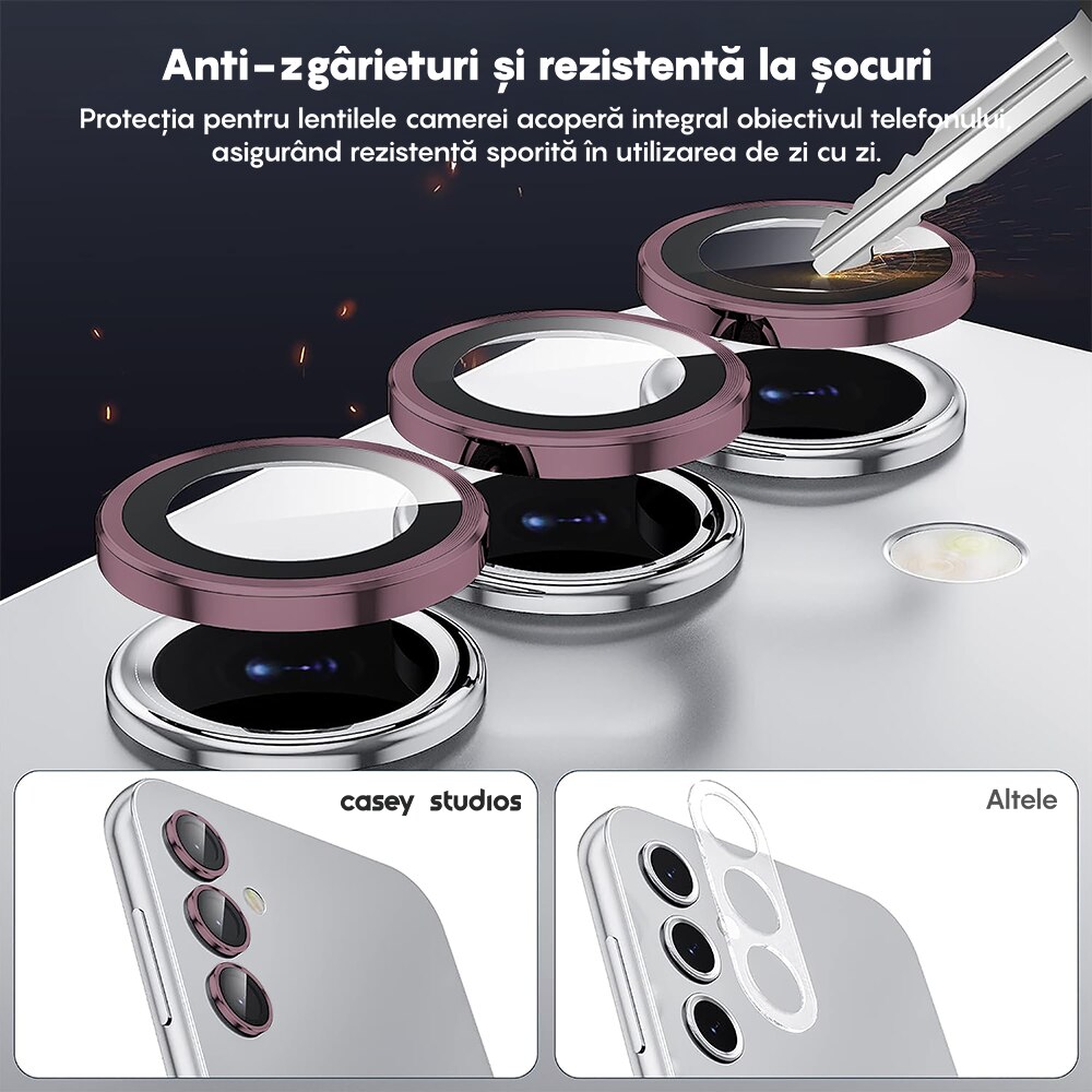 Folie Protectie Lentile Camera compatibila cu Samsung Galaxy A54, CASEY STUDIOS™ MaxDefense+, Ultra HD, Anti Amprente, Anti Zgarieturi, Anti Socuri, Roz