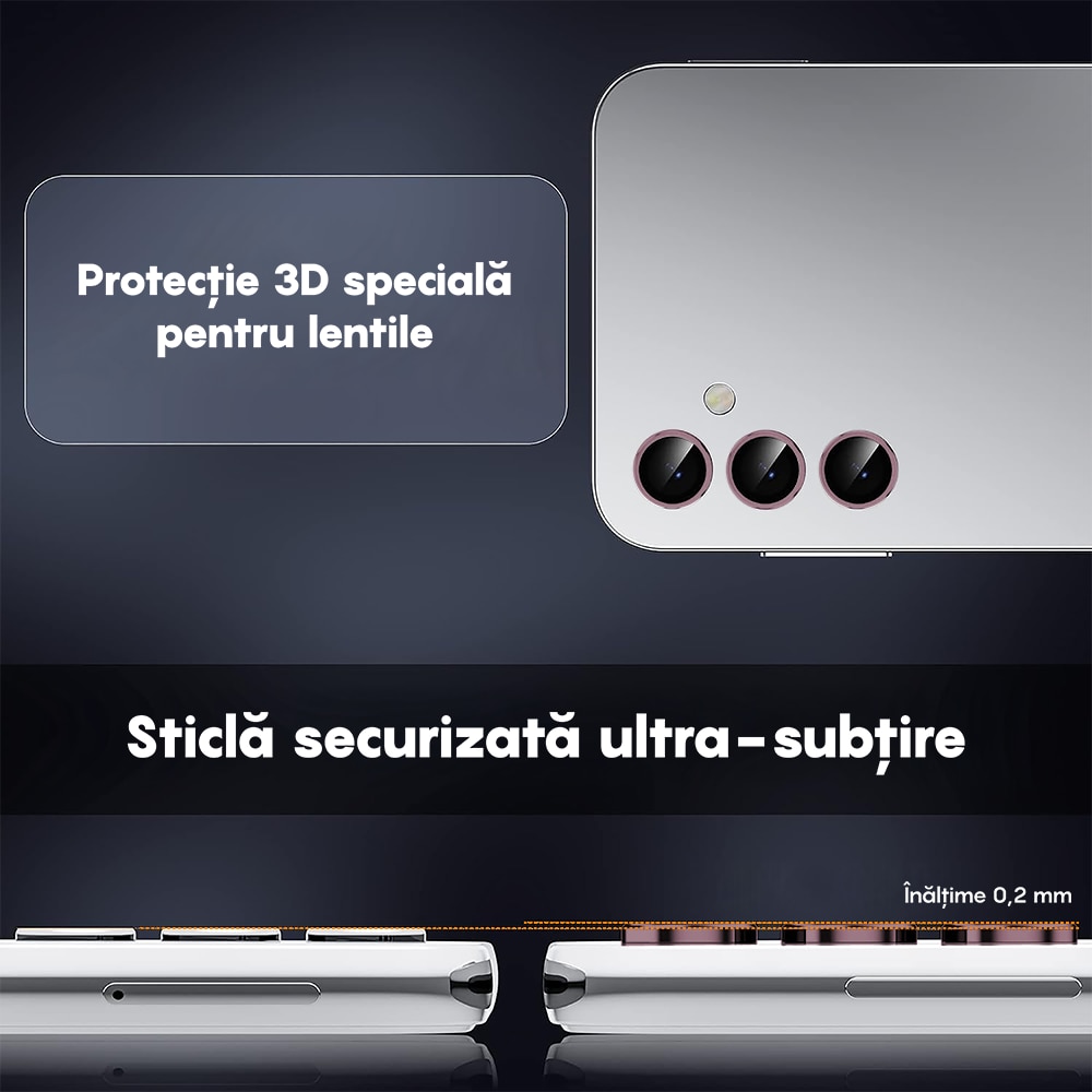 Folie Protectie Lentile Camera compatibila cu Samsung Galaxy A54, CASEY STUDIOS™ MaxDefense+, Ultra HD, Anti Amprente, Anti Zgarieturi, Anti Socuri, Roz