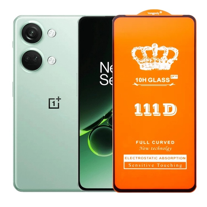 Folie Sticla Securizata OnePlus Nord 3, Leski, Sticla de Protectie Compatibila cu OnePlus Nord 3, Full Cover 111D, HD, Margini Negre, Transparenta