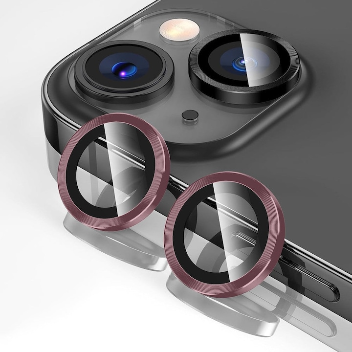 Folie Protectie Lentile Camera compatibila cu iPhone 14 / iPhone 14 Plus, CASEY STUDIOS™ MaxDefense+, Ultra HD, Protectie Profesionala Camere 3D, Anti Amprente, Anti Zgarieturi, Anti Socuri, Roz