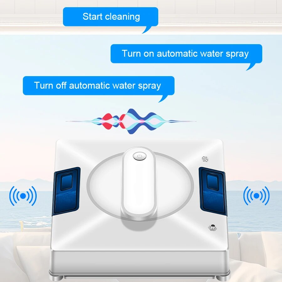 Robot de curatare a geamurilor, WALALLA, pulverizare cu apa in doua directii, 3 moduri de functionare, control prin aplicatie mobila, protectie UPS, rezervor de apa de 70 ml, detectare rama, telecomanda, putere de aspirare 5600 Pa, alb