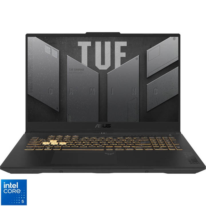 Laptop Gaming ASUS TUF F17, procesor Intel® Core™ 5 210H pana la 4.8GHz, 17.3'', Full HD, 144Hz, IPS, 32GB DDR4, 256 GB SSD, NVIDIA® GeForce RTX™ 3050 6GB GDDR6, No OS, Mecha Gray