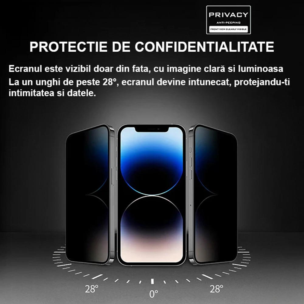 Folie Sticla Privacy Pentru Apple iPhone 15 PLUS HEYBINGO, din Sticla Securizata Duritate 9H