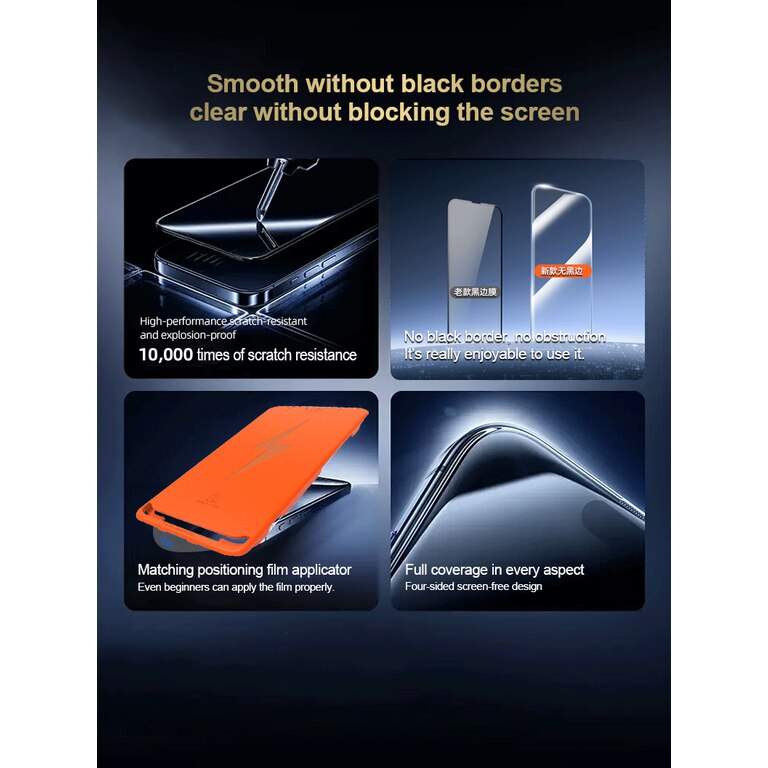 Folie de protectie ecran din sticla temperata HD fara margini negre pentru iPhone 16 Pro (versiune explosion-proof) — Protectie profesionala, acoperire completa a ecranului, rezistenta la zgarieturi si socuri, ambalaj anti-praf + instalare simpla