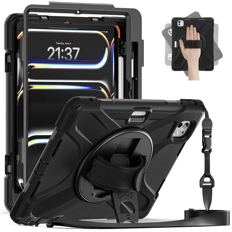 Husa tableta XGSM pentru Apple iPad Pro 11" 5 gen. 2024, pancerne, neagra, 3 piese