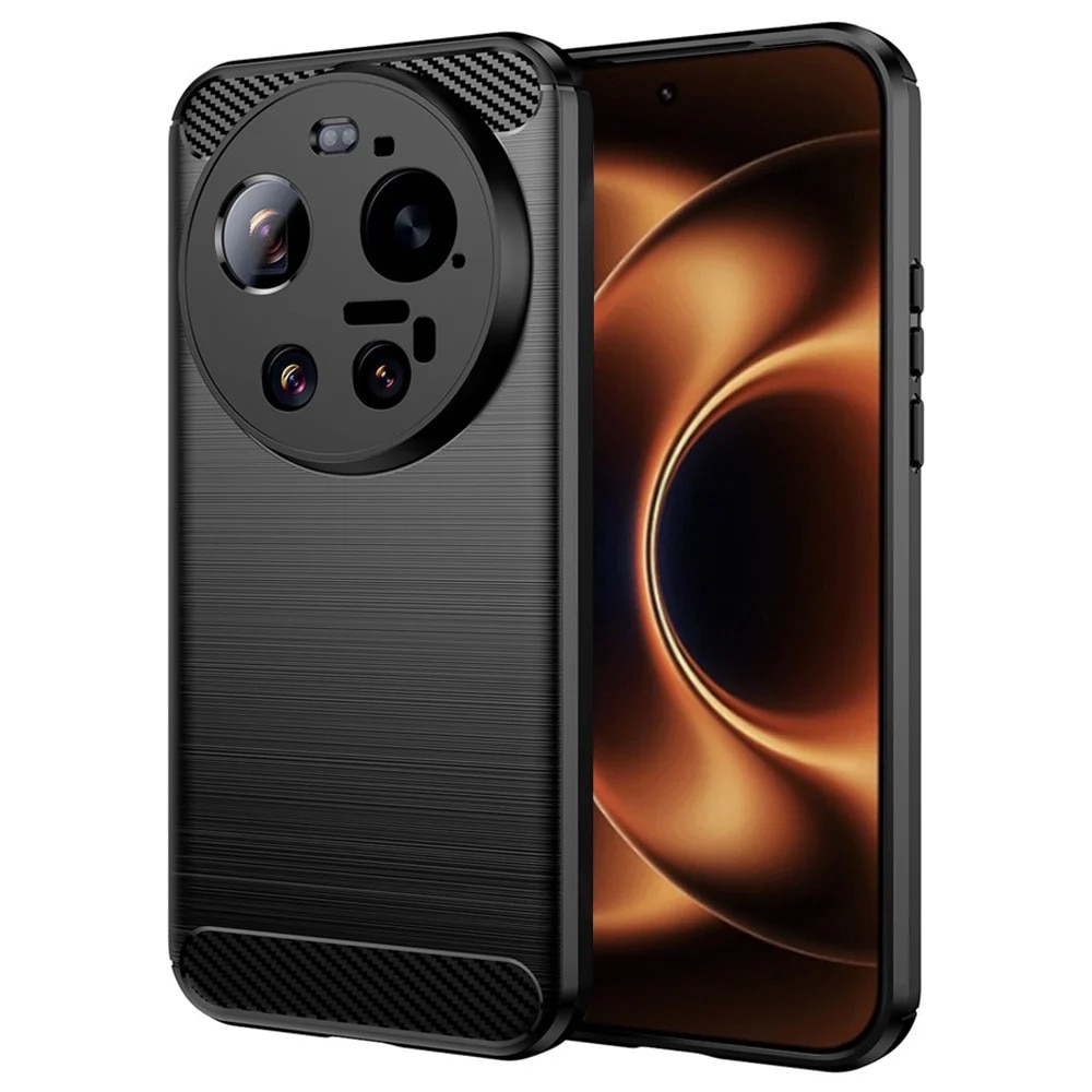 Husa pentru Xiaomi 17 Ultra, SKYDDAR INNOVATION, Carbon Silicone, din Silicon Slim, cu textura Fibra Carbon, set cu sticker, Negru