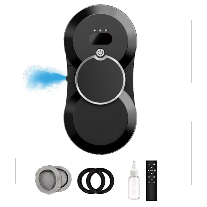 Robot de curatare a geamurilor, WALALLA, pulverizator de apa unidirectional, protectie UPS incorporata, rezervor de apa de 30 ml, 3 moduri de curatare automata, telecomanda la distanta lunga, aspiratie 5600 Pa, potrivit pentru ferestre exterioare/interioa