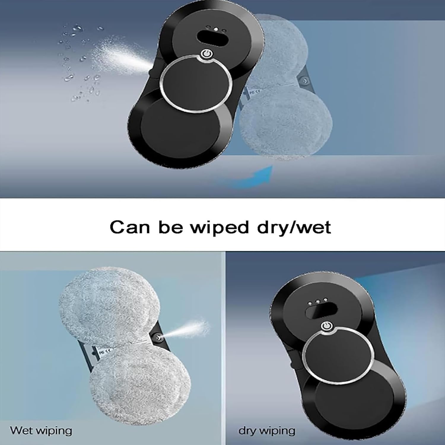 Robot de curatare a geamurilor, WALALLA, pulverizator de apa unidirectional, protectie UPS incorporata, rezervor de apa de 30 ml, 3 moduri de curatare automata, telecomanda la distanta lunga, aspiratie 5600 Pa, potrivit pentru ferestre exterioare/interioa