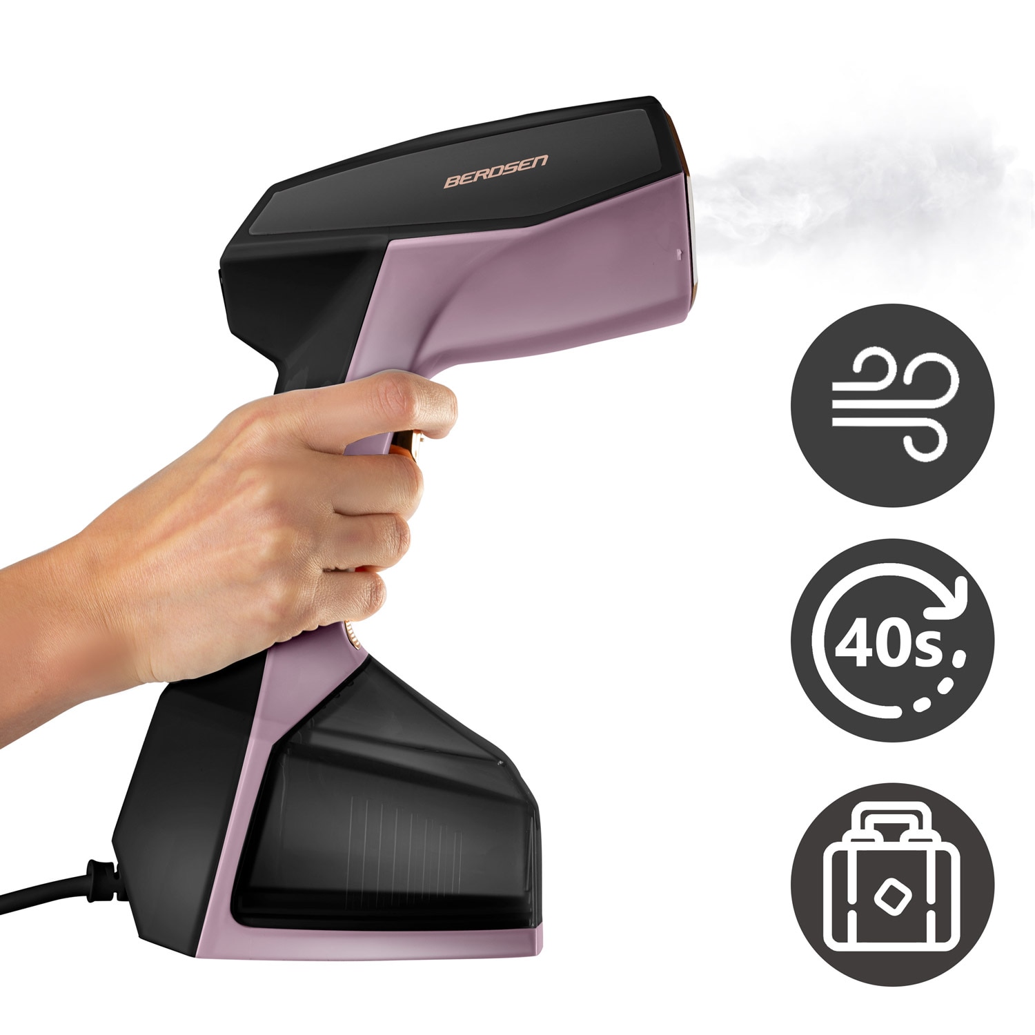 Steamer pentru imbracaminte Berdsen, 2000 W, 45g/min, rezervor 360 ml, set complet
