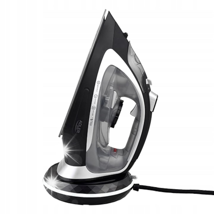 Fier de calcat fara fir Adler AD 5043, ceramica, 2800W, abur continuu 30g/min, negru-argintiu, 33x19x16cm