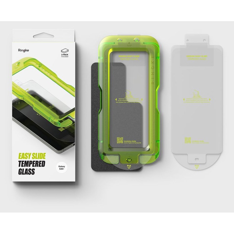 Set 2 folii sticla securizata Ringke Easy Slide, Kit montare inclus, compatibile cu Samsung Galaxy S26 Plus, Transparent