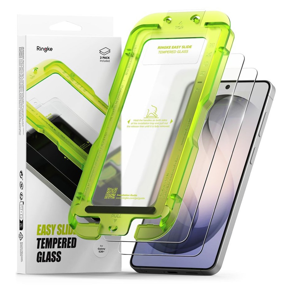 Set 2 folii sticla securizata Ringke Easy Slide, Kit montare inclus, compatibile cu Samsung Galaxy S26 Plus, Transparent