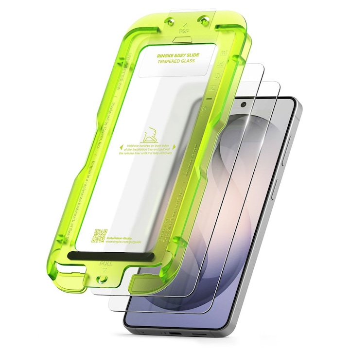 Set 2 folii sticla securizata Ringke Easy Slide, Kit montare inclus, compatibile cu Samsung Galaxy S26 Plus, Transparent
