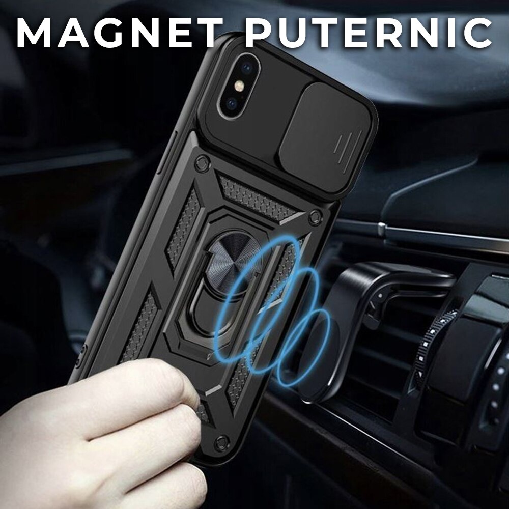 Husa pentru iPhone XS Max Premium Hybrid Armor Kickstand, Slider Camera, Antisoc, Protectie Superioara, Negru