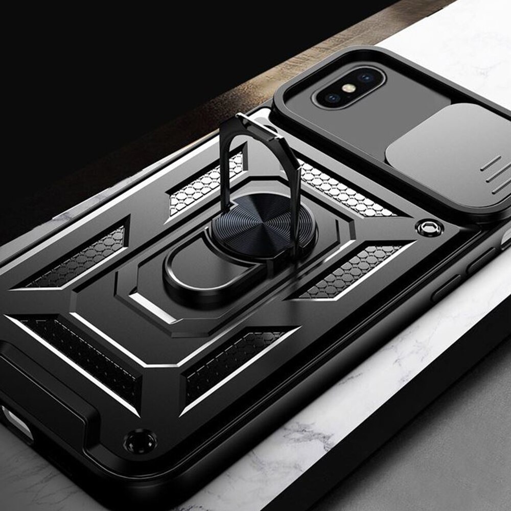 Husa pentru iPhone XS Max Premium Hybrid Armor Kickstand, Slider Camera, Antisoc, Protectie Superioara, Negru