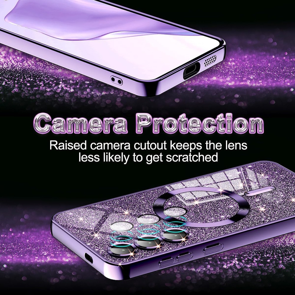 Husa cu sclipici pentru Samsung Galaxy A55 5G, Luxury Glitter MagSafe, Deep Purple