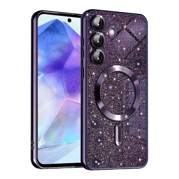 Husa cu sclipici pentru Samsung Galaxy A55 5G, Luxury Glitter MagSafe, Deep Purple