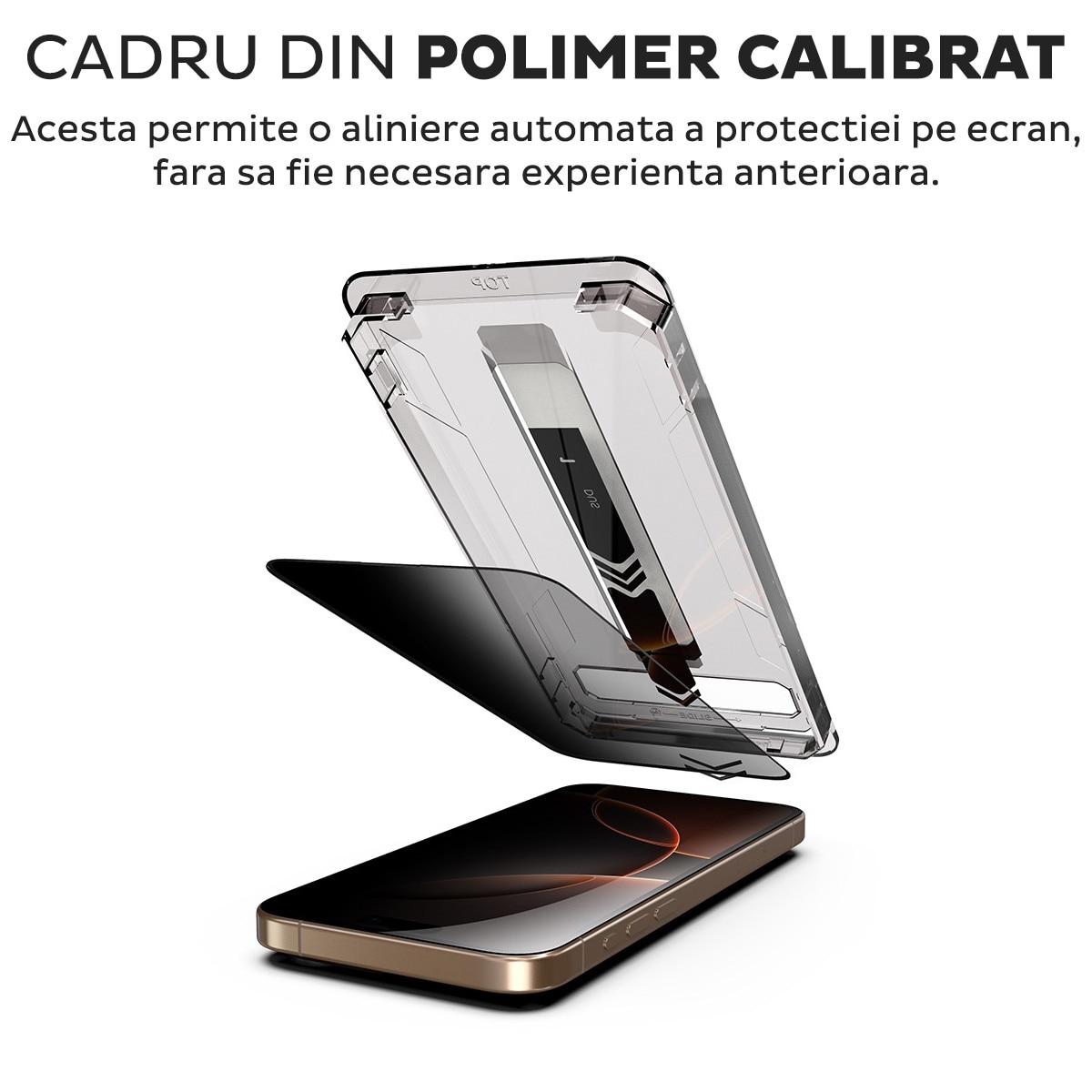 Folie Sticla Privacy pentru Apple iPhone 15 / iPhone 16 Daden TitanGlass, Full Cover, Kit de instalare usoara si rapida cu dispozitiv de potrivire automata, Protectie Profesionala, Ultra Rezistenta
