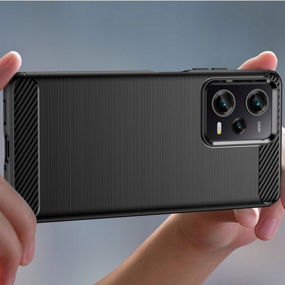 Husa pentru Xiaomi Redmi Note 12 Pro 5G / Poco X5 Pro, SKYDDAR INNOVATION, Carbon Silicone, din Silicon Slim, cu textura Fibra Carbon, set cu sticker, Negru