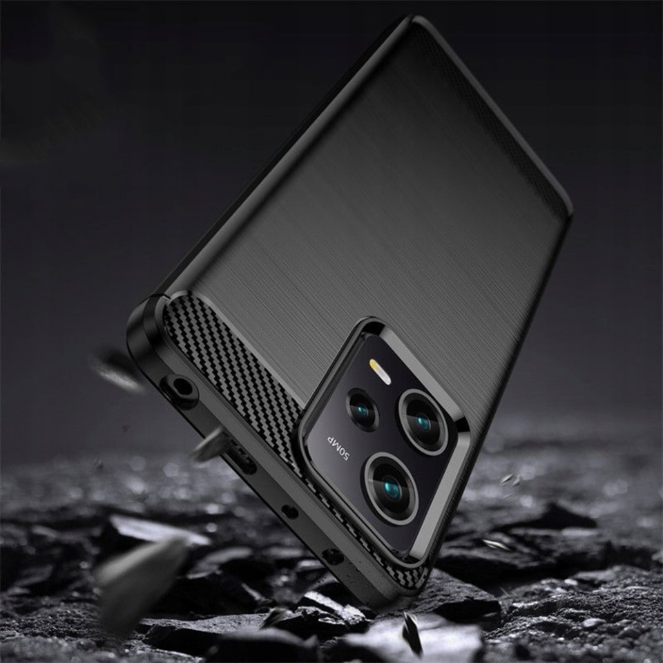 Husa pentru Xiaomi Redmi Note 12 Pro 5G / Poco X5 Pro, SKYDDAR INNOVATION, Carbon Silicone, din Silicon Slim, cu textura Fibra Carbon, set cu sticker, Negru