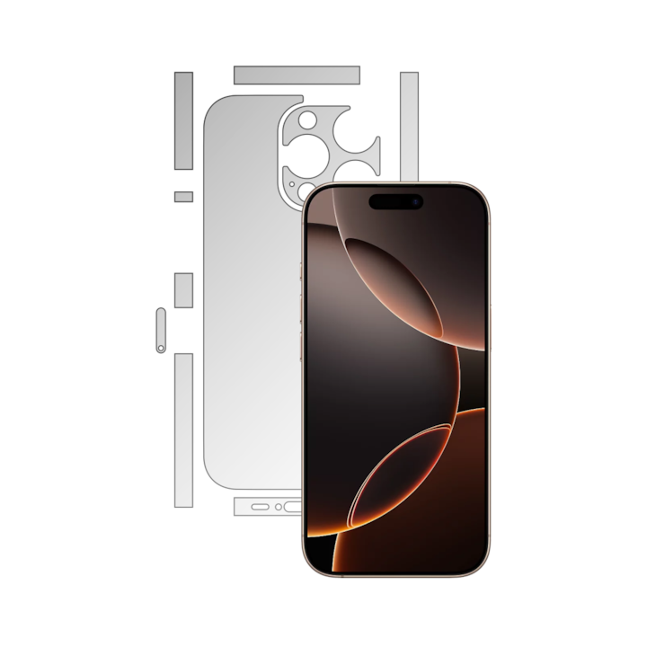 Folie Protectie Spate iSkinz pentru Apple iPhone 16 Pro - Invisible Skinz HD, Split Cut, Siliconica Ultra-Clear pentru Carcasa Spate, Skin Adeziv Transparent