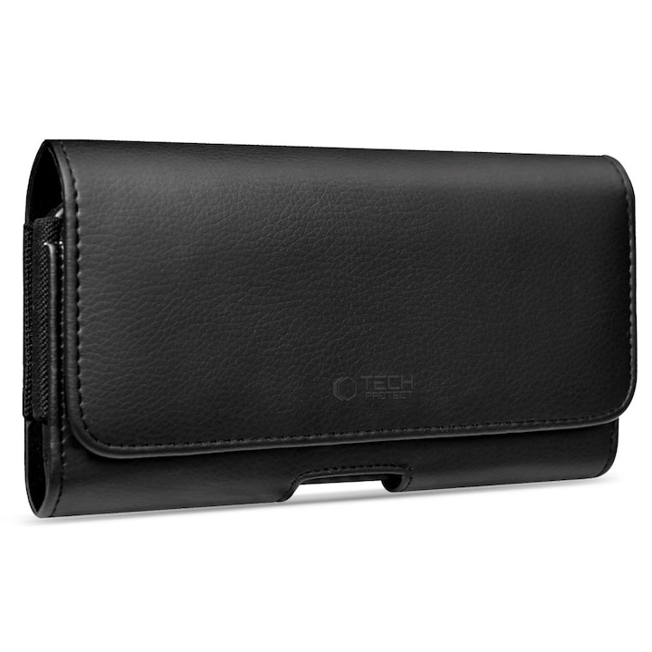Husa universala pentru telefon Tech-Protect SM80, Piele ecologica, 5.8–6.8 inch, Negru