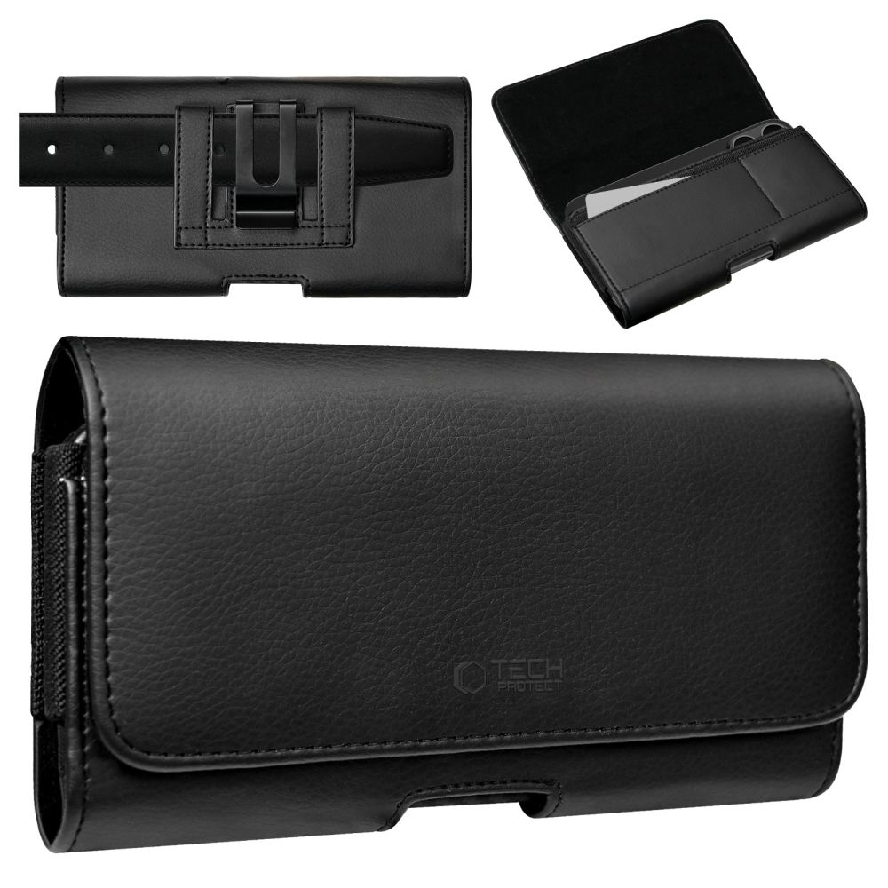 Husa universala pentru telefon Tech-Protect SM80, Piele ecologica, 5.8–6.8 inch, Negru