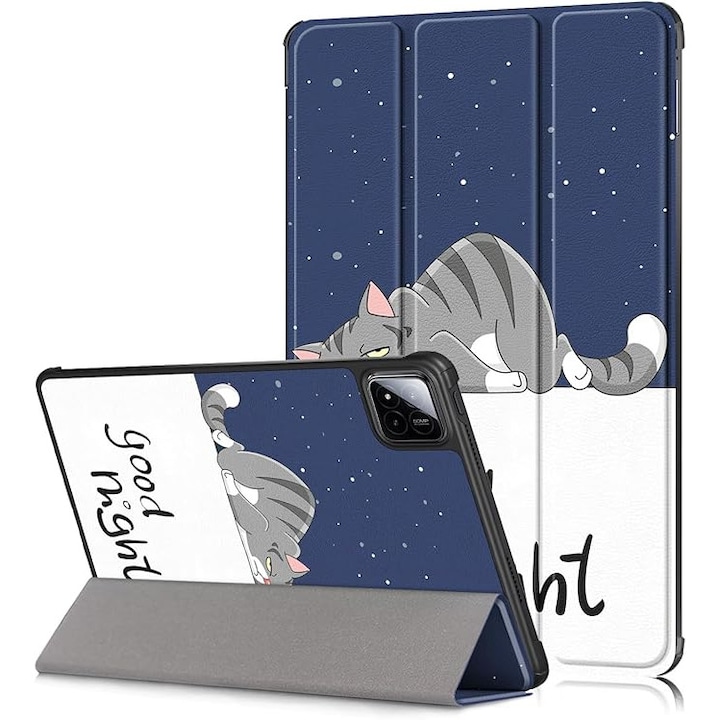 Husa Sigloo pentru tabletă Xiaomi Pad 6S Pro 12.4', Slim, Magnetic, Piele Ecologică, model Lazy Cat