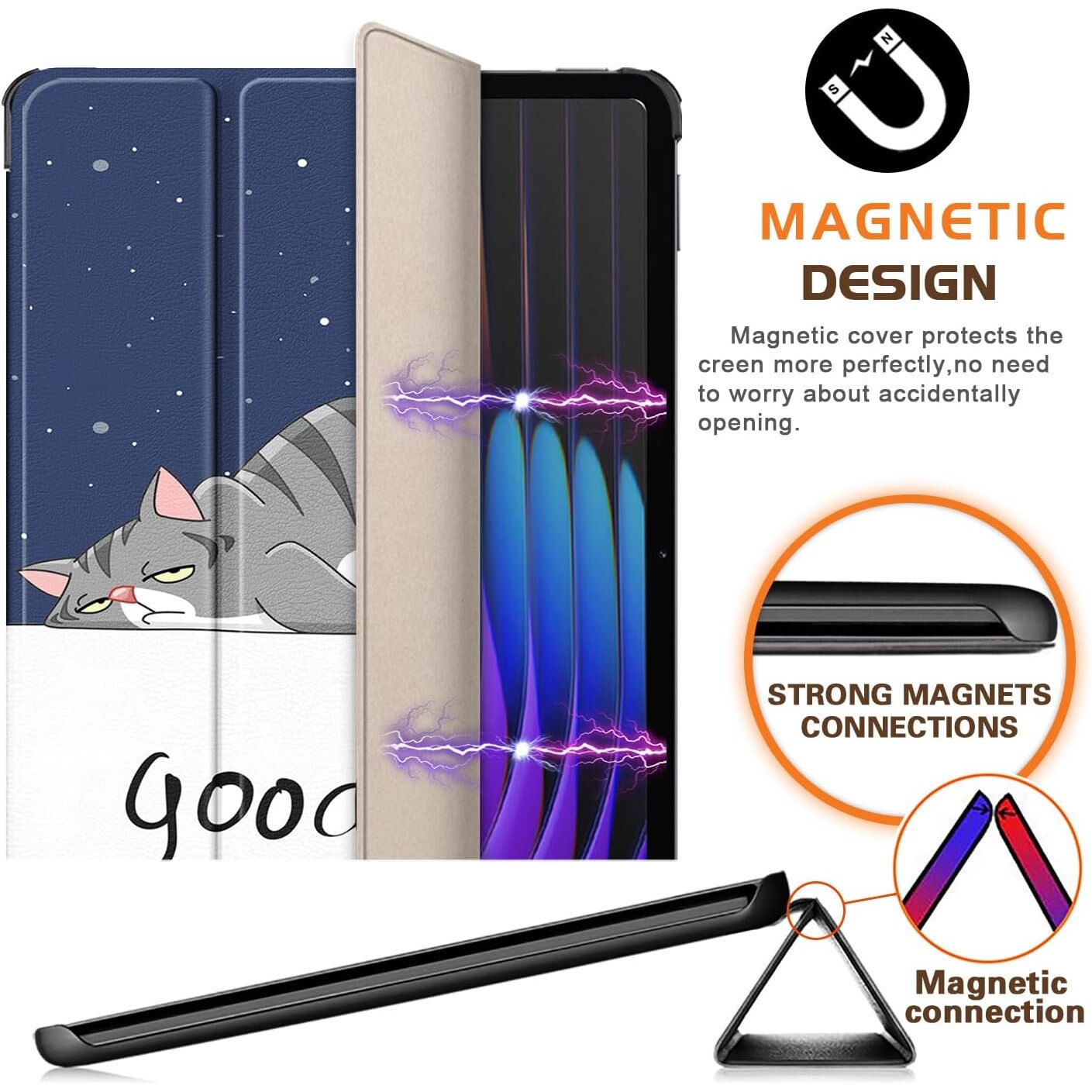 Husa Sigloo pentru tabletă Xiaomi Pad 6S Pro 12.4', Slim, Magnetic, Piele Ecologică, model Lazy Cat