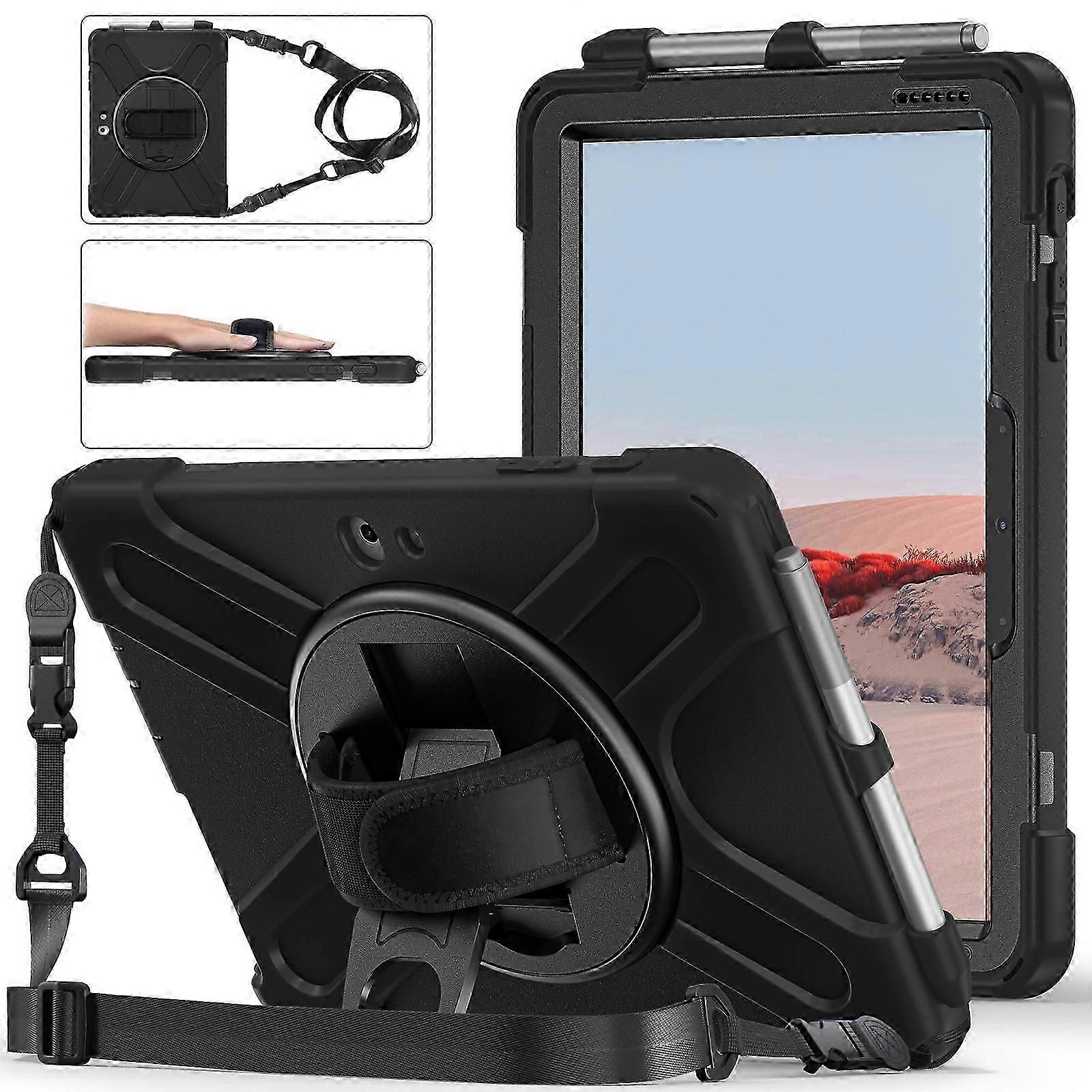 Husa tableta pentru Microsoft Surface Go 4/3/2/1, silicon colorat, protectie socuri, cu suport, curea de umar, curea de mana, slot pentru stilou